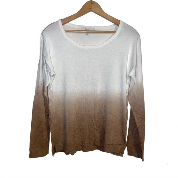 Olive Oak Sweaters Olive Oak White Brown Dip Dye Ombre